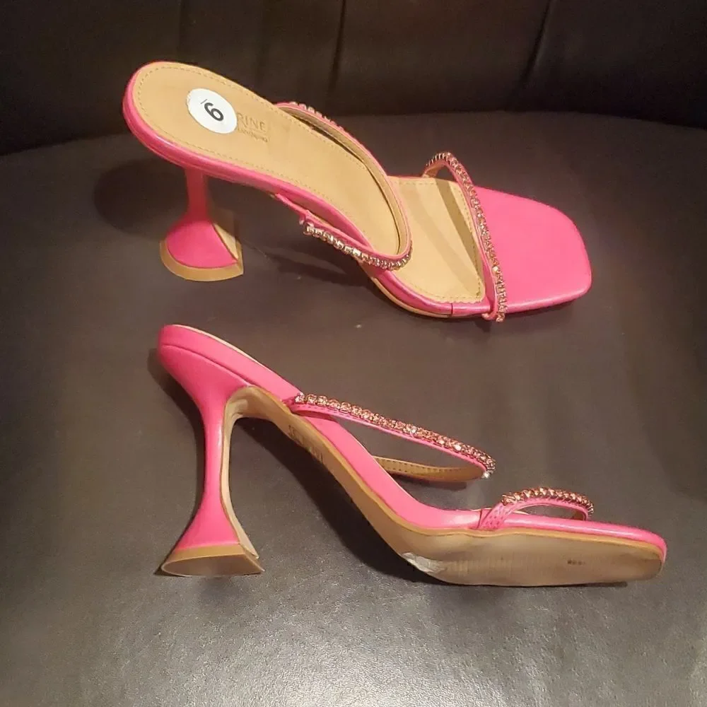 CATHERINE MALANDRINO Pink Rhinestone Sandal Heels - Size 9‎ - Picture 3 of 8